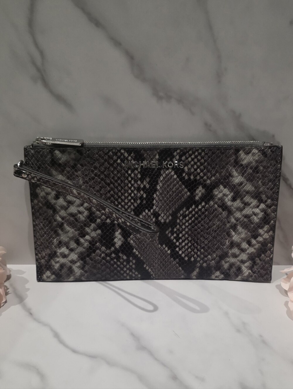 Michael Kors - Black and Gray Snake-Print Wristlet Clutch
